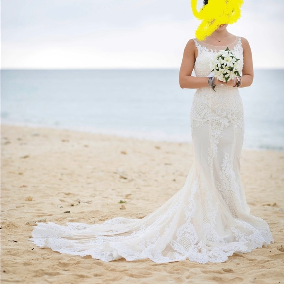 Boho Mermaid tail custom wedding dress (size 4) - Picture 3 of 5